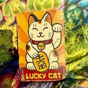 Lucky Cat Metal Sign Vintage Style Lucky Maneki Neko Wall Decor NWOT